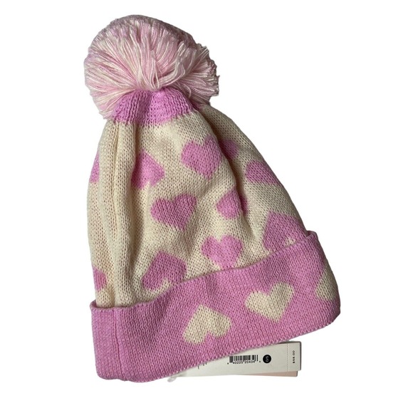 Aqua Heart Jacquard Cuffed Hat Pink New - Picture 2 of 3